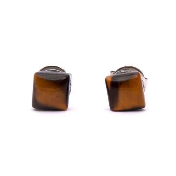 Tigrisszem cabochon fülbevaló nemesacél szerelékkel, 6x6 mm
