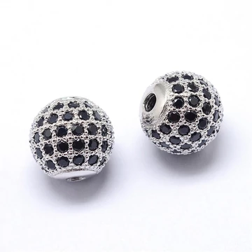 Cubic cirkónia gömb (ezüst alapon fekete) köztes dísz, 8 mm (1 db)
