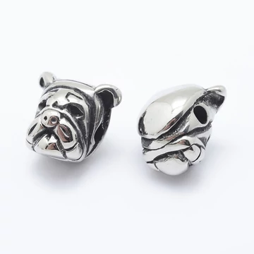 Nemesacél bulldog fej köztes dísz, 12 mm (1 db)