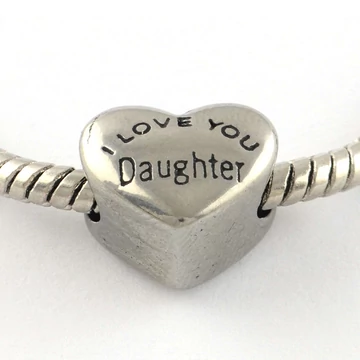 Nemesacél I love You Daughter feliratos szív köztes dísz (1 db)