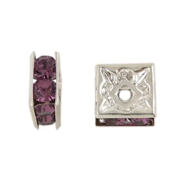 Sötétlila strasszos négyzet, 6x6 mm (10 db)