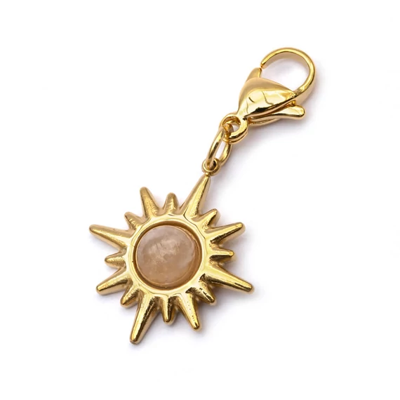 Rózsakvarc charm, csillag forma, arany színű kb. 35 mm