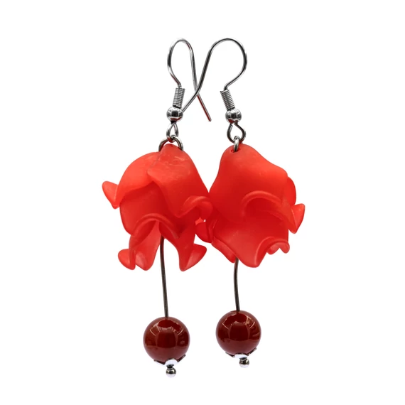 Karneol szirmos fülbevaló, kb. 40 mm