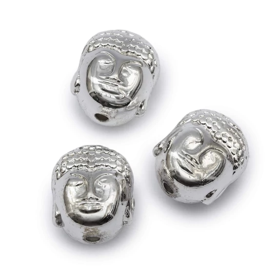 Hematit Buddha fej, ezüst színű köztes dísz (3 db)