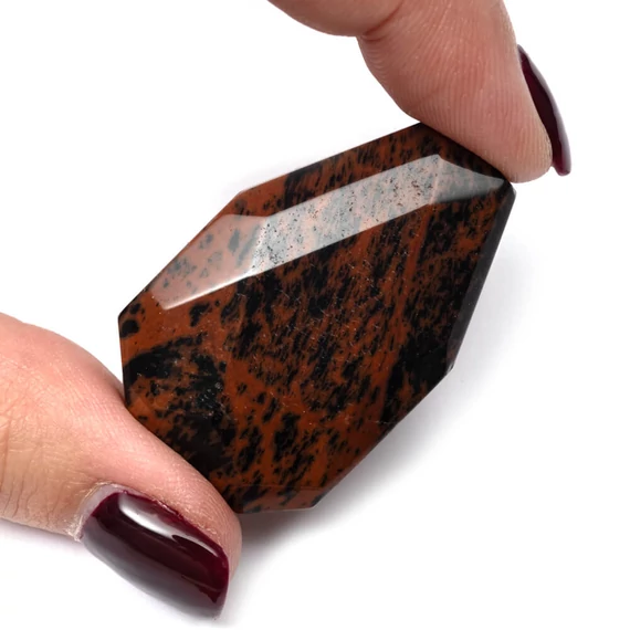 Mahagóni obszidián gyöngy, fazettált, 35x25 mm