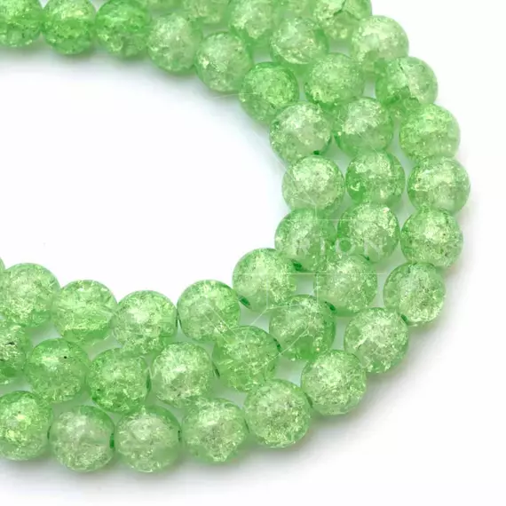 Roppantott kristály (zöld) golyós szál, 8 mm, kb. 39 cm