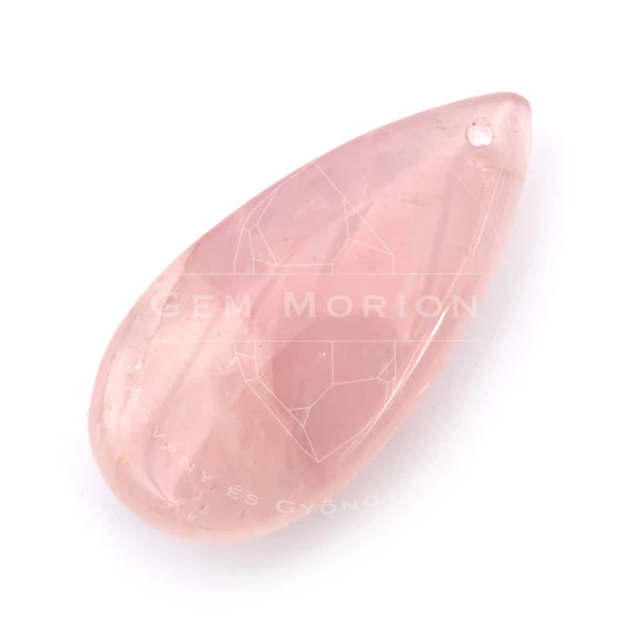 Rózsakvarc előről fúrt csepp medál, 40x20 mm