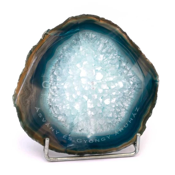Achát lap, színezett, világoskék, kb. 12-14 cm