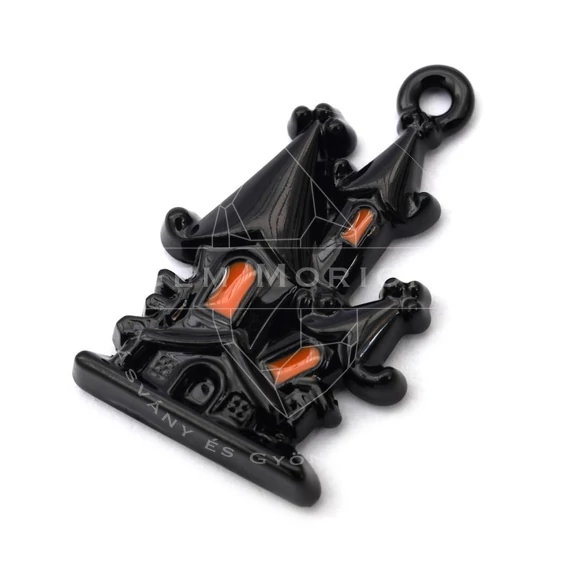 Kísértetház, fekete, helloween zománcos medál, kb.23x15 mm (1 db)