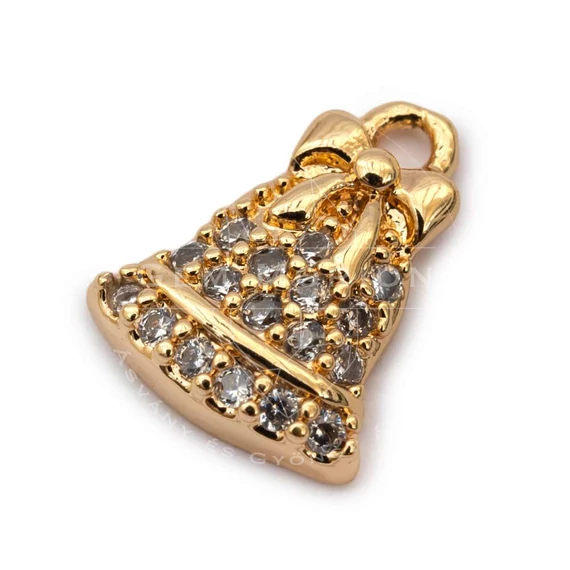 Harang, arany színű, strasszköves, 18K bevont medál, 11x8 mm (1 db)