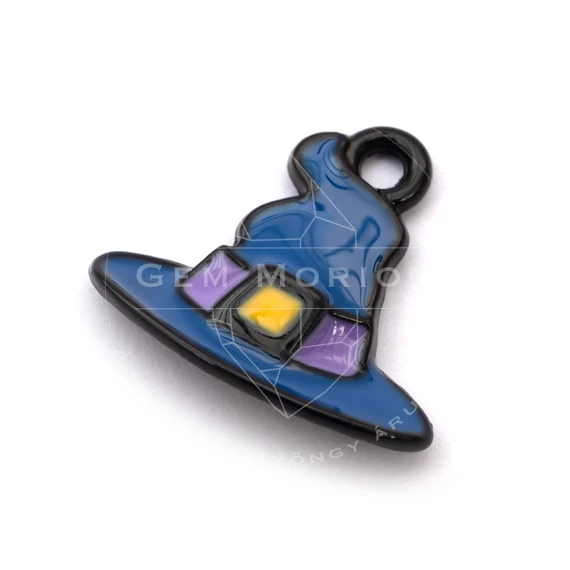 Boszorkány kalap, helloween zománcos medál, kb.13x15 mm (1 db)