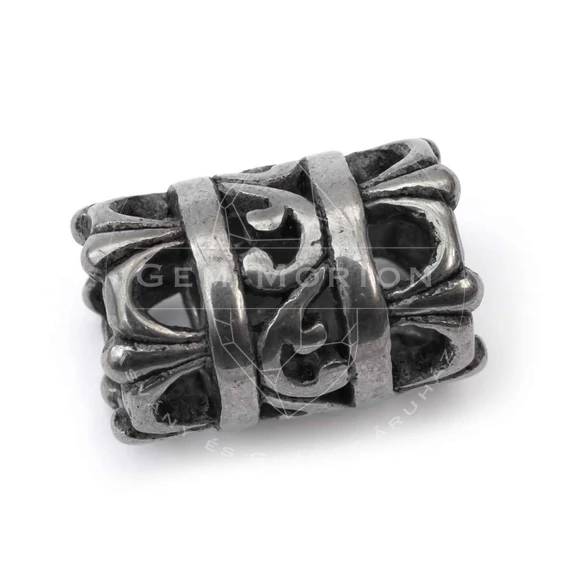 Nemesacél henger köztes dísz, levél mintás, 17x11 mm, 1 db