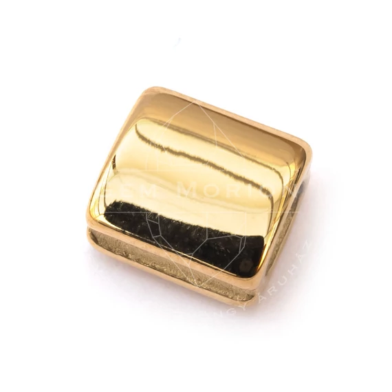 Nemesacél négyzet köztes dísz, arany szín, makraméhoz, 8x7x4,5 mm, 1 db