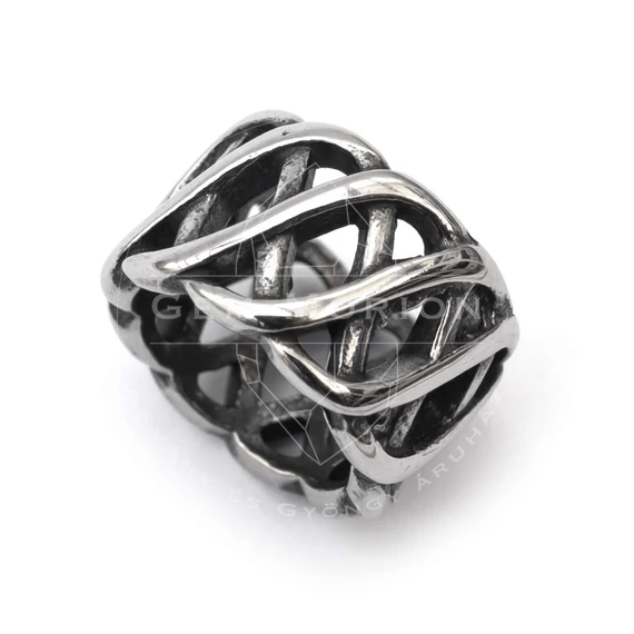 Nemesacél henger köztes dísz, fonat mintás, 11,5x7 mm, 1 db