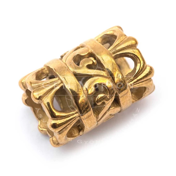 Nemesacél henger köztes dísz, levél mintás, arany szín, 17x11 mm, 1 db