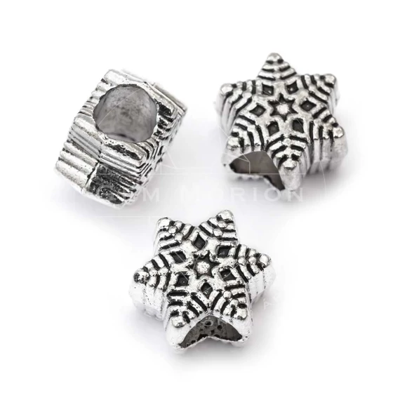Hópehely köztes dísz, antik ezüst szín, 10x9 mm, 3 db