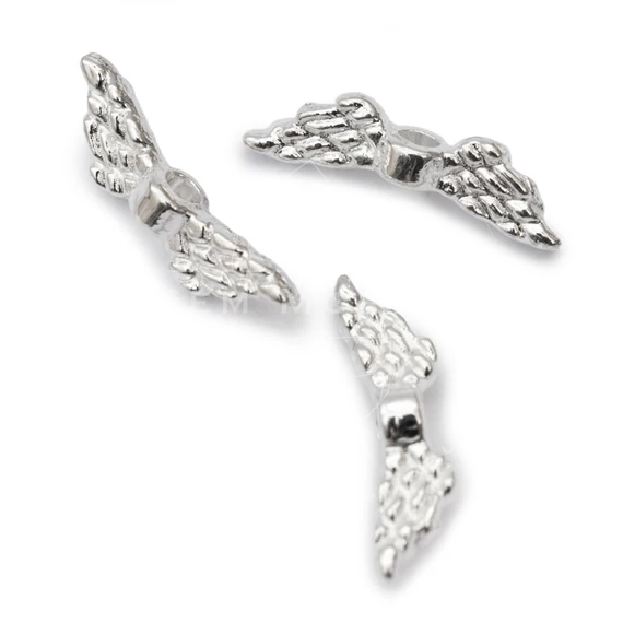 Angyalszárny köztes dísz, kicsi, ezüst szín, 12x3 mm, 100 db