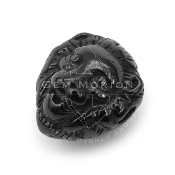 Nemesacél oroszlán fej köztes dísz, fekete, 13x11,5x10,5 mm, 1 db