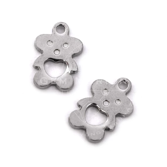 Nemesacél pici maci medál, 1x5 mm, 2 db