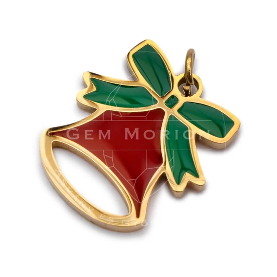 Nemesacél karácsonyi harang medál, áttört mintás arany szín, 15x13 mm, 1 db