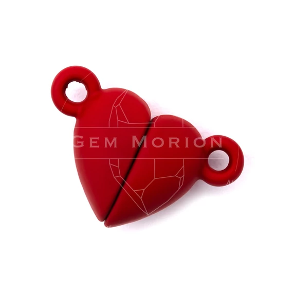 Mágneses szív, páros, piros színű medál, kb. 15x10 mm (1 pár)