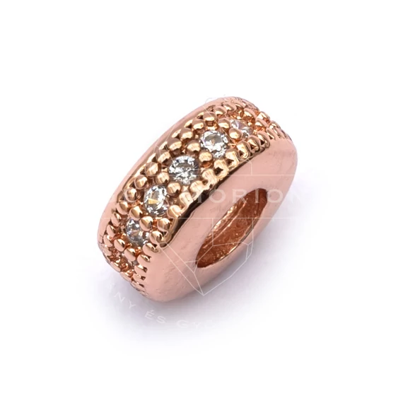 Cubic cirkónia rondella rosegold alapon, fehér köves, köztes dísz, 8x4 mm (1 db)