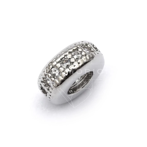 Cubic cirkónia rondella ezüst alapon, fehér köves, köztes dísz, 8x4 mm (1 db)