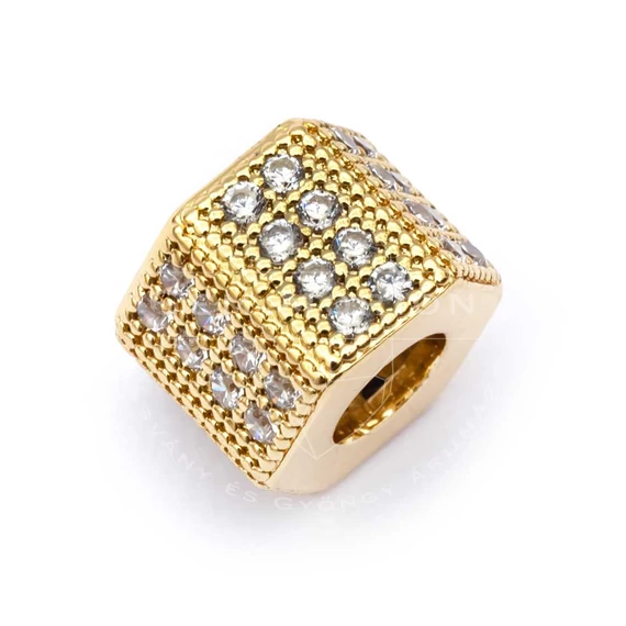 Cubic cirkónia hatszögű (hexagon)rondella arany alapon,fehér köves, köztes dísz, 10x8 mm (1 db)