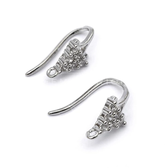 Fülbevaló akasztó, cubic cirkónia, micro pave, réz alap, ródium szín, 6x8 mm, 1 pár