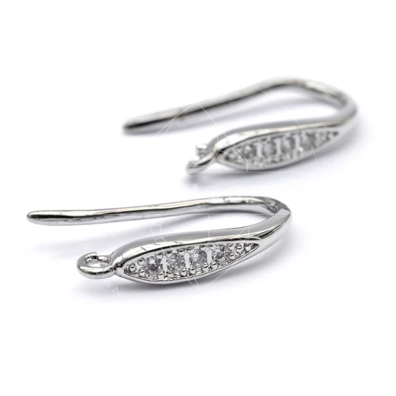 Fülbevaló akasztó, cubic cirkónia, micro pave, réz alap, ródium szín, 10x16 mm, 1 pár