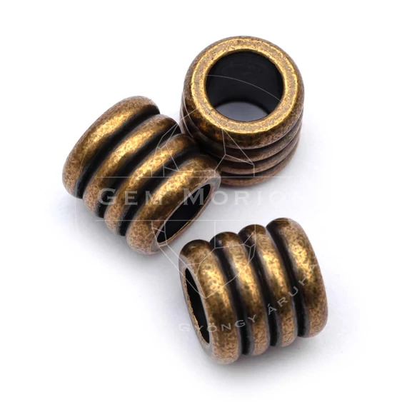 Csíkos henger, antikolt színű köztes dísz, 8 mm, kb.5 mm lyuk (1 db)