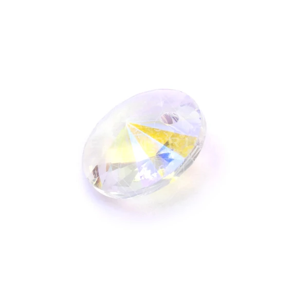 Üveg charm, egyik oldalon fúrt, fazettált, AB szín, 14x7 mm