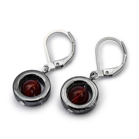 Hematit karika, 6 mm golyós karneol fülbevaló, 12-30 mm