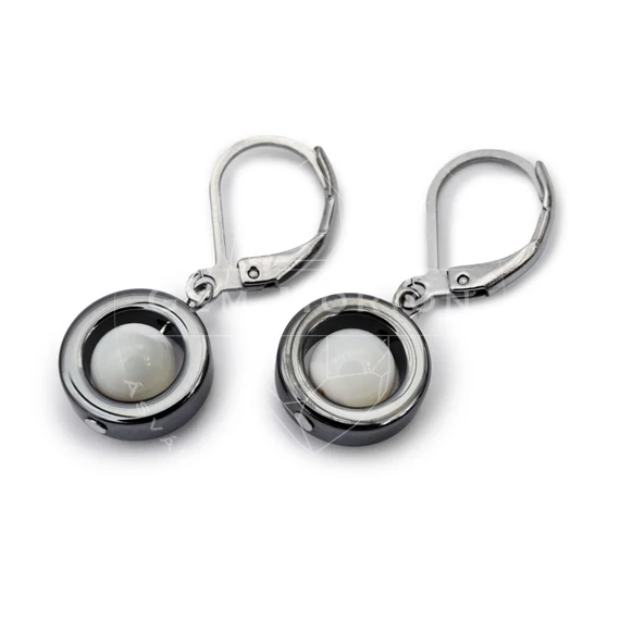Hematit karika, 6 mm golyós gyöngyház "A" fülbevaló, 12-30 mm