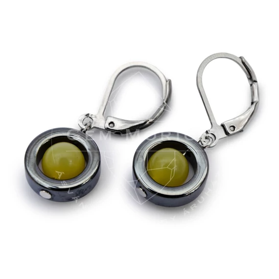 Hematit karika, 6 mm golyós jade fülbevaló, 12-30 mm
