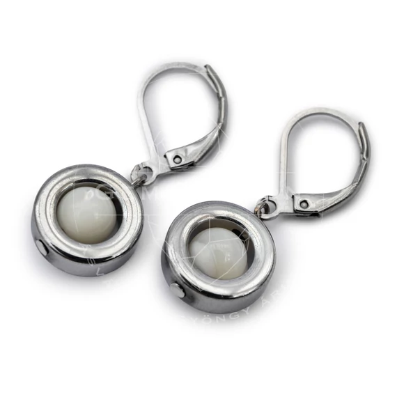 Hematit karika, ezüst, 6 mm golyós gyöngyház"A" fülbevaló, 12-30 mm