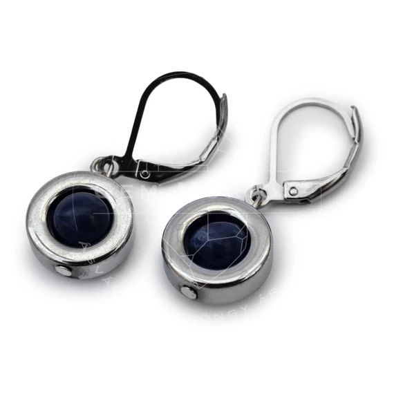 Hematit karika, ezüst, 6 mm golyós szodalit fülbevaló, 12-30 mm