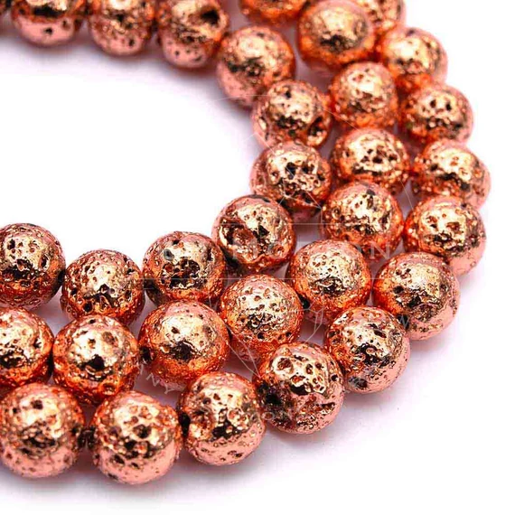 Lávakő (rosegold szín) golyós szál, 8mm, kb. 39 cm