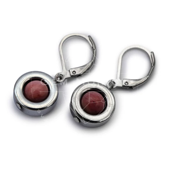 Hematit karika, ezüst, 6 mm golyós rodonit rózsaszín fülbevaló, 12-30 mm
