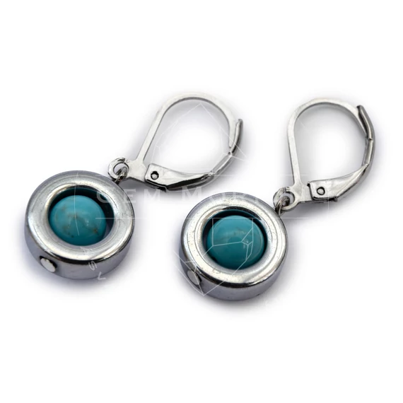 Hematit karika, ezüst, 6 mm golyós türkinit fülbevaló, 12-30 mm