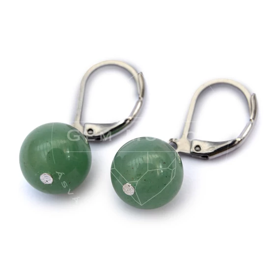 Aventurin 1 golyós biztonsági fülbevaló nemesacéllal, 10 mm