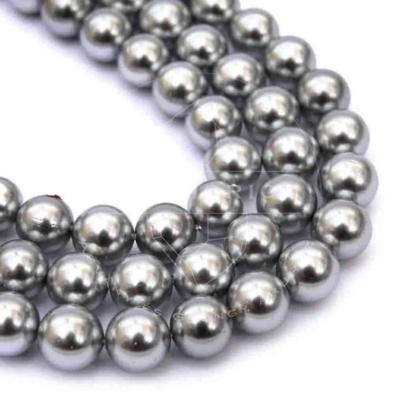 Shell pearl (szürke) golyós szál, 8 mm, kb. 38 cm