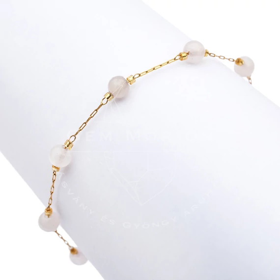 Rózsakvarc 4 mm golyós és arany láncos ásvány karkötő, 17 cm