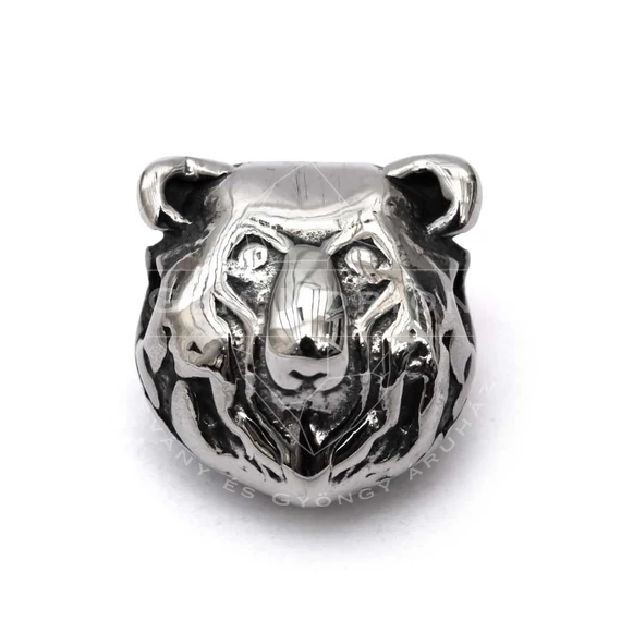 Nemesacél medve fej köztes dísz, 13x9 mm (1 db)