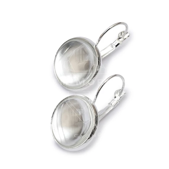 Fülbevaló alap üveg cabochon kővel, kerek, tálca: 14 mm, 1 pár