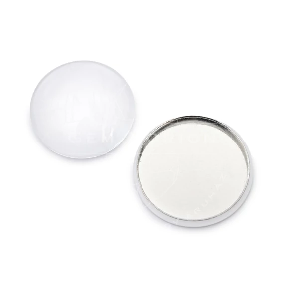 Foglalat üveg cabochon kővel, kerek, ezüst szín, tálca: 18 mm, 1 db