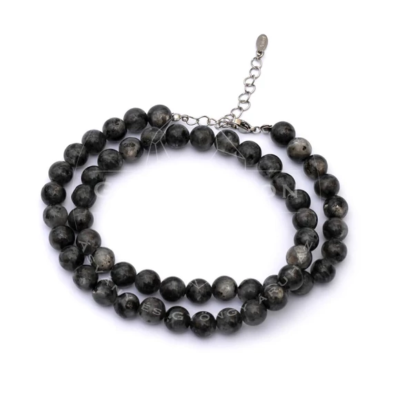 Norvég labradorit (larvikit) nyaklánc nemesacél szerelékkel, 8 mm, 45+5 cm