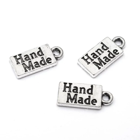 Handmade feliratos medál, 14x6,5 mm (10 db)