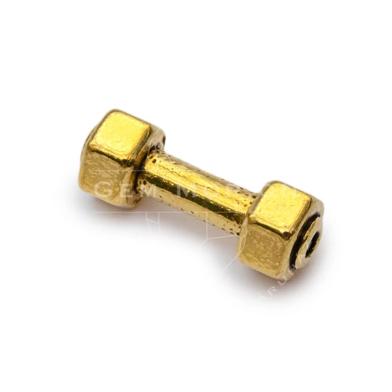 Súlyzó köztes dísz, arany szín, 17x6 mm, 1 db