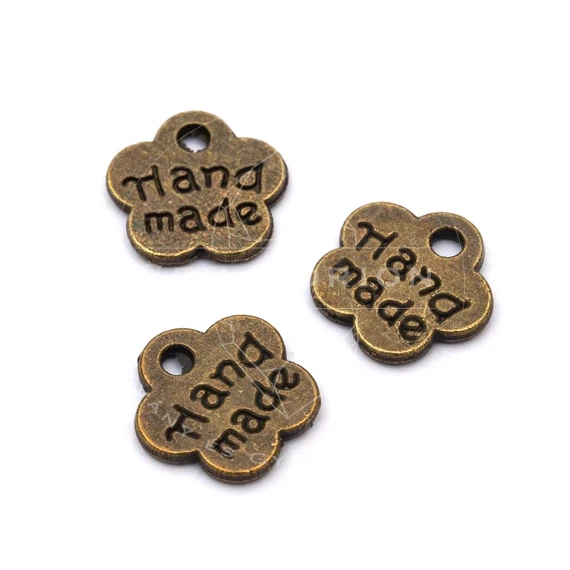 Handmade feliratos medál, bronz szín, 8 mm (10 db)